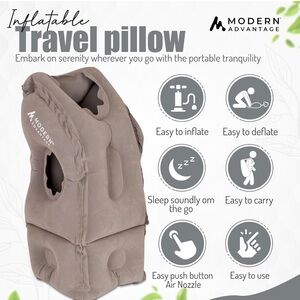 NWOT Inflatable Travel Pillow Ergonomic Flight Pillow Neck Chin Head Support